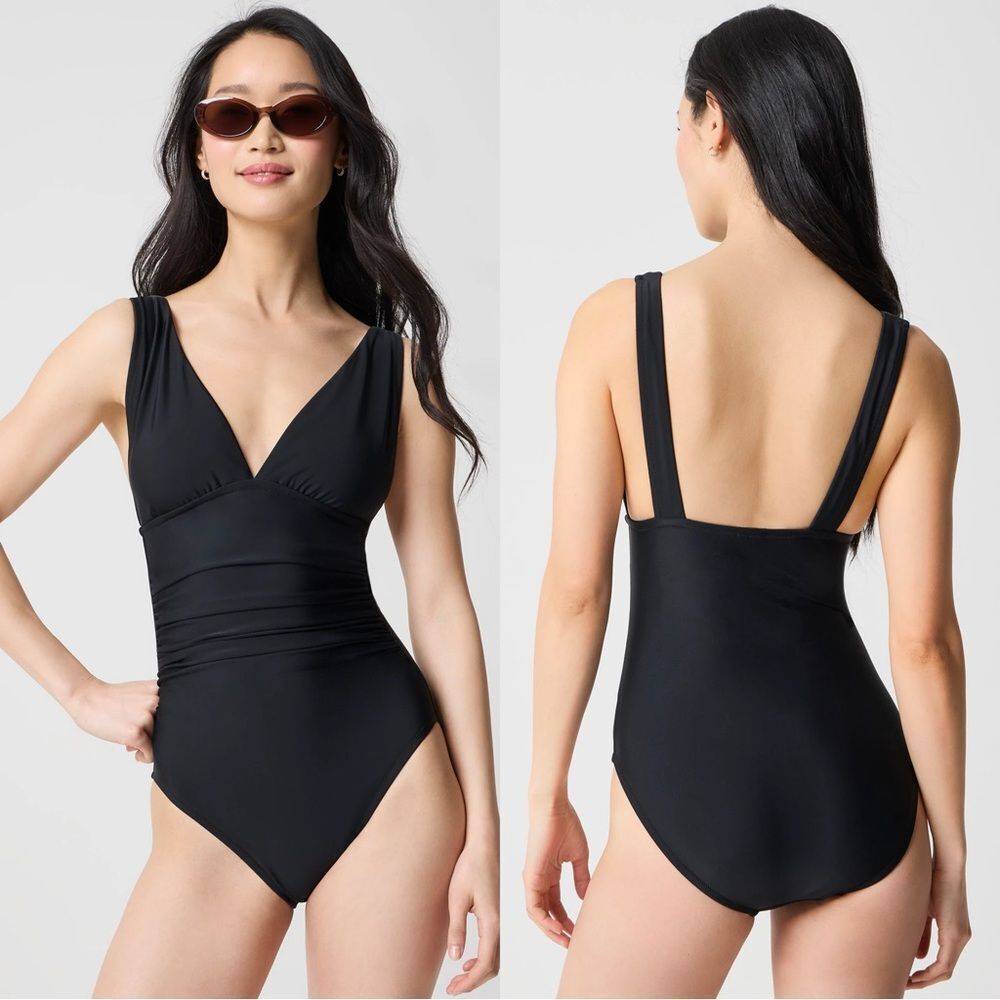 NWT J CREW Factory Ruched plunge one-piece swimsuit in black
